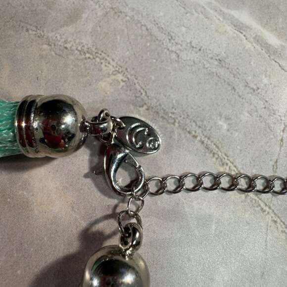 Multi-Strand Mint Green Cord Necklace Silver Tone Metal Accents & Lobster Clasp - Picture 4 of 7
